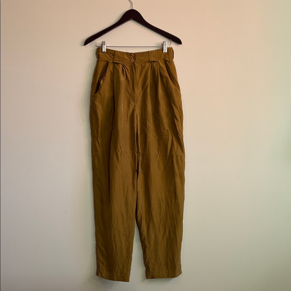 80’s Vintage Women's Olive Silk Trousers